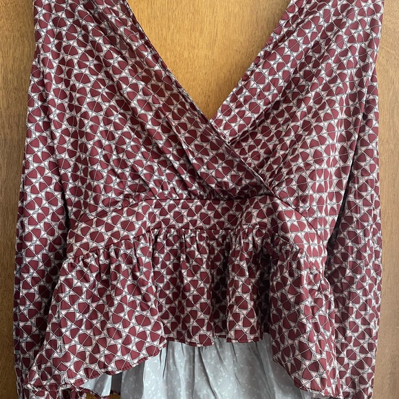 Lulu’s My Best Hour Burgundy Geo Print Peplum Blouse - Picture 3 of 4